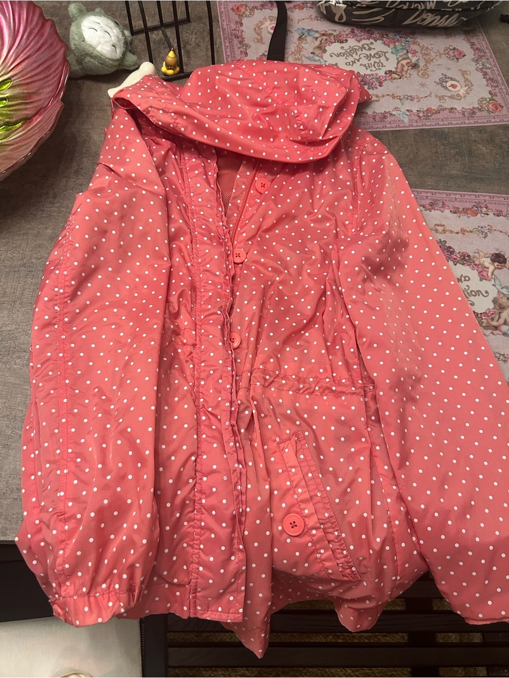 Coral Pink Polka Dot Hooded Jacket